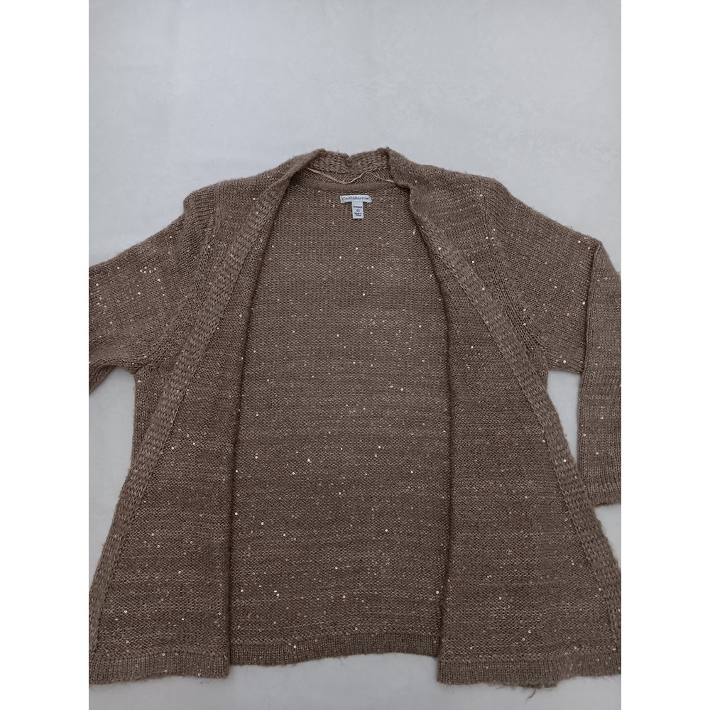 Croft & Barrow Womens Cardigan Sweater 2X Tan Sequin Open Front Knit - Picture 4 of 10